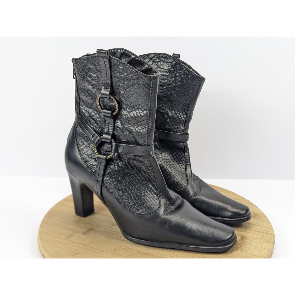 Harley Davidson Womens 7.5 Black Leather Snakeskin Embossed Harness Boots‎